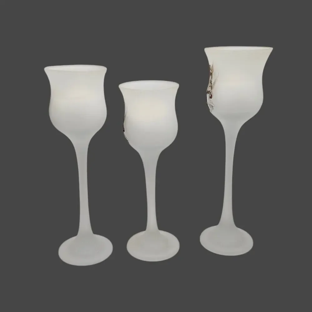 Set of 3 Frosted Glass Angel Candle Holders Goblet Style Wedding Decor